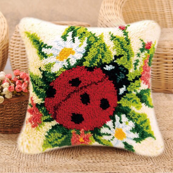 Prajna blomsterpude pude låsekrog sæt tæppe måtte gør-det-selv broderi håndarbejde hæklet pudesæt ufærdigt tilbehør 37 x 37cm: Gul
