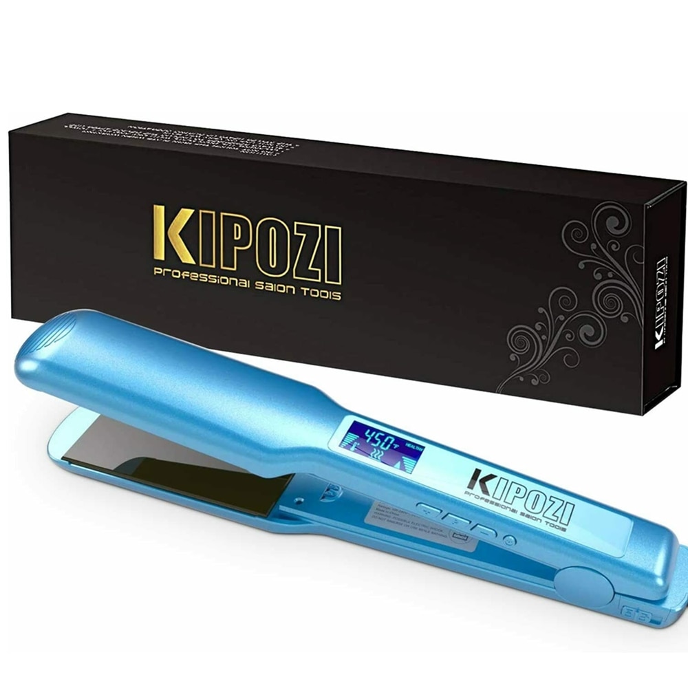 KIPOZI Profi Nano Titan Flache Eisen Haarglätter mit Digital LCD Anzeige Dual Spannung sofortig Heizung Eisstockschießen Eisen 360