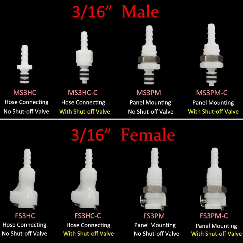 3/16 1/4 Hose Barb Valved quick Coupler disconnect fitting Coupling Male Female Quick Shut-Off Hose Joint Tube Connector