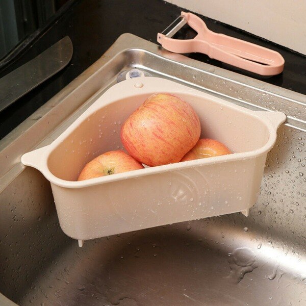 Estante de drenaje triangular para fregadero, soportes de almacenamiento multifuncionales, cesta de drenaje para cocina, ventosa, cesta de fruta, instalación gratuita