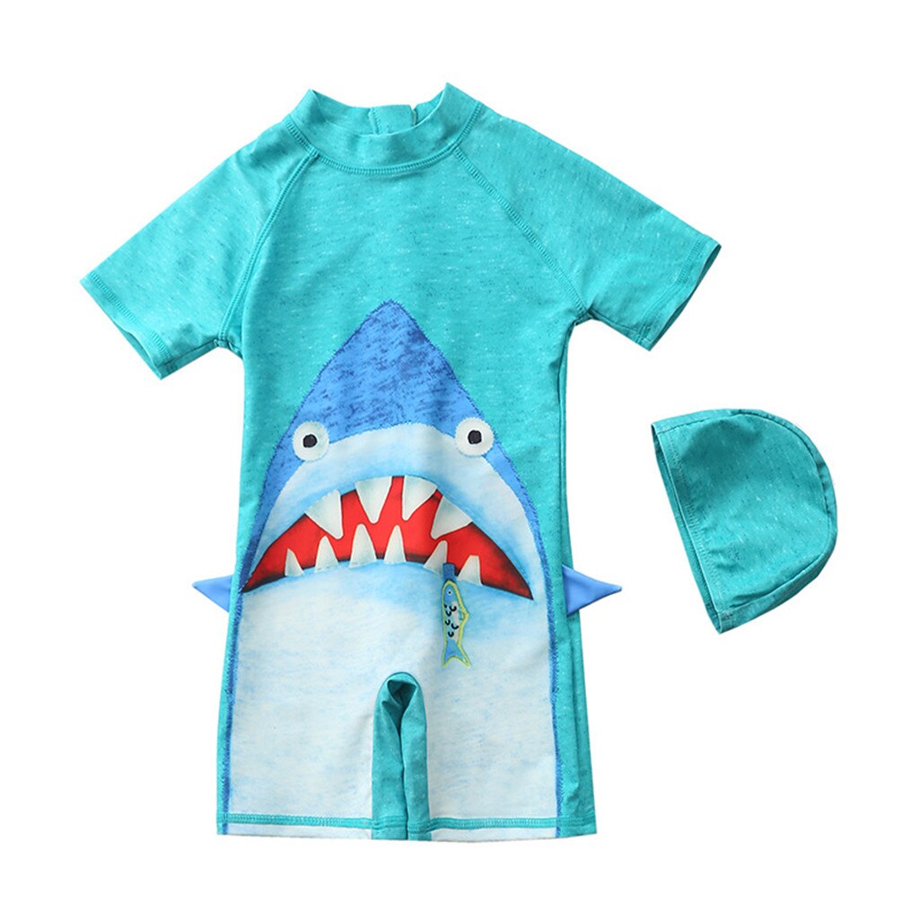 Badpakken Kind Kinderen Meisje Jongen Korte Mouw Baden Zwembad Strand Badmode Cap Outfit Klassieke Zwemmen Set: 3-4 Years  L