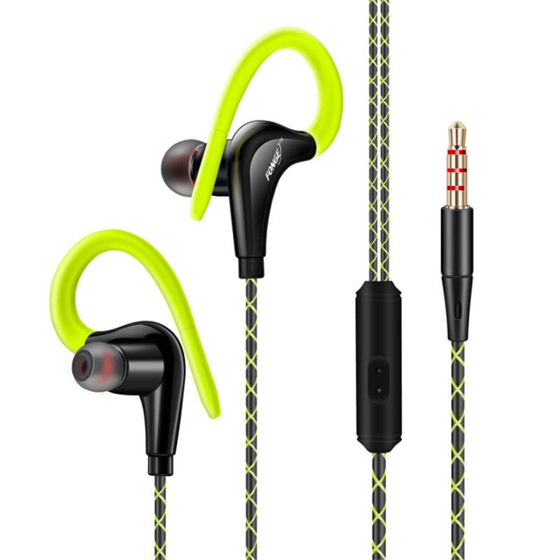 Oortelefoon 3.5Mm Sport Oortelefoon Super Stereo Headsets Transpiratie Running Headset Met Microfoon Oorhaak Hoofdtelefoon Voor Xiaomi Hoofdtelefoon: green