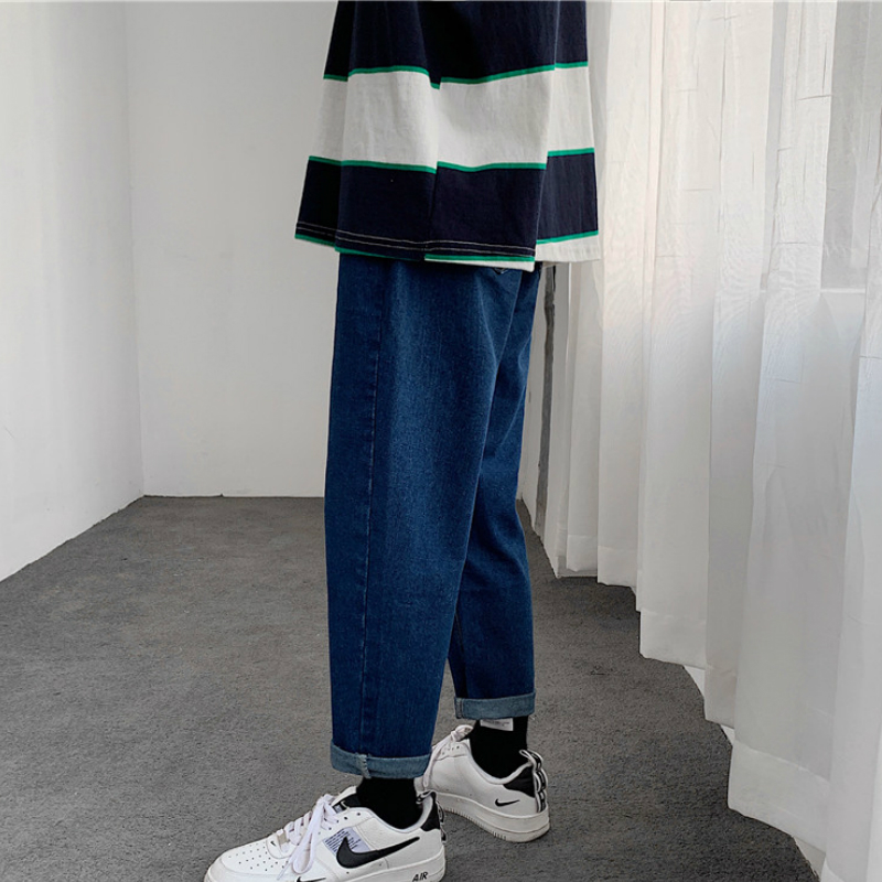 Mænd jeans solid all-match fritid streetwear ankellange lige bukser herre koreansk stil plus størrelse 3xl harajuku ulzzang
