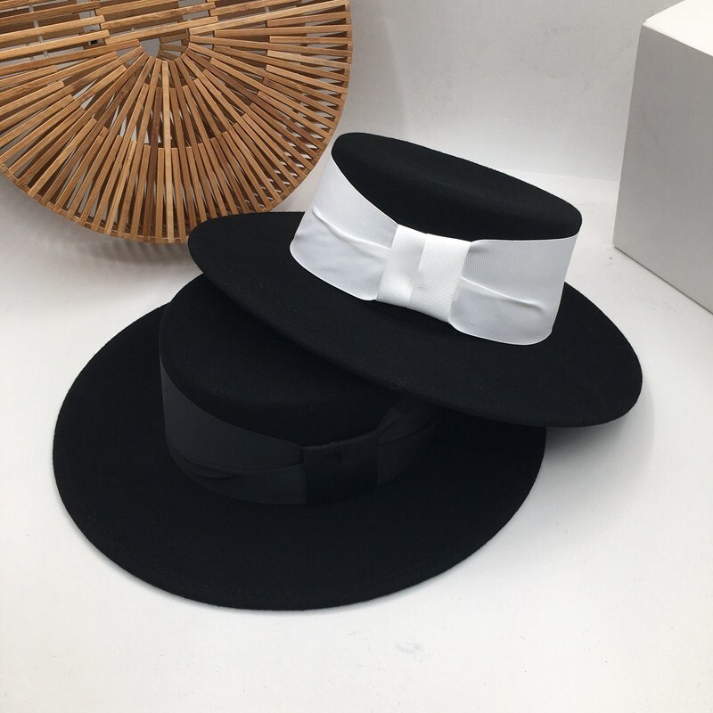In Europe and the British flat top hat black wool hat Sir hat Fedora Panama
