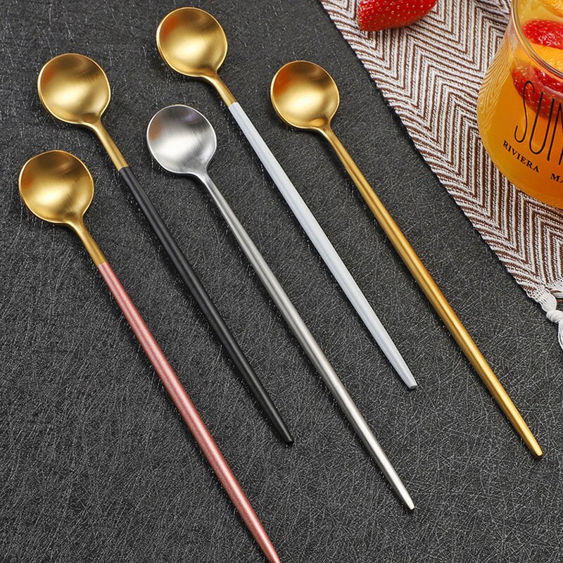 Cuillère à café en acier inoxydable | carré rond thé au lait cuillère à remuer, cuillère à café à long manche, SpoonCafe à Dessert