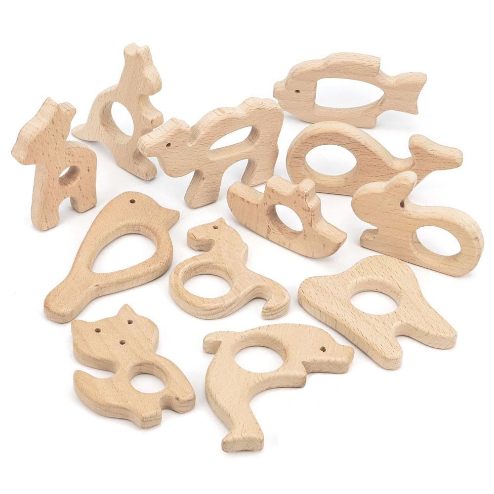Juguetes de gimnasio para bebé DIY, colgante de collar de madera, juguetes de mordedor de madera de alimentaria, juguetes de dentición de madera