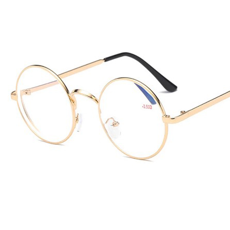 Óculos de miopia redondos clássicos com dioptria-1.0 a-4.0 vintage armação de metal mulher homem unisex óculos de visão estreita lente