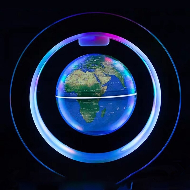 Magnetic Levitation Globe with LED Lights O-Shaped 4 Inch Rotating Luminous World Map Home Decoration-EU Plug