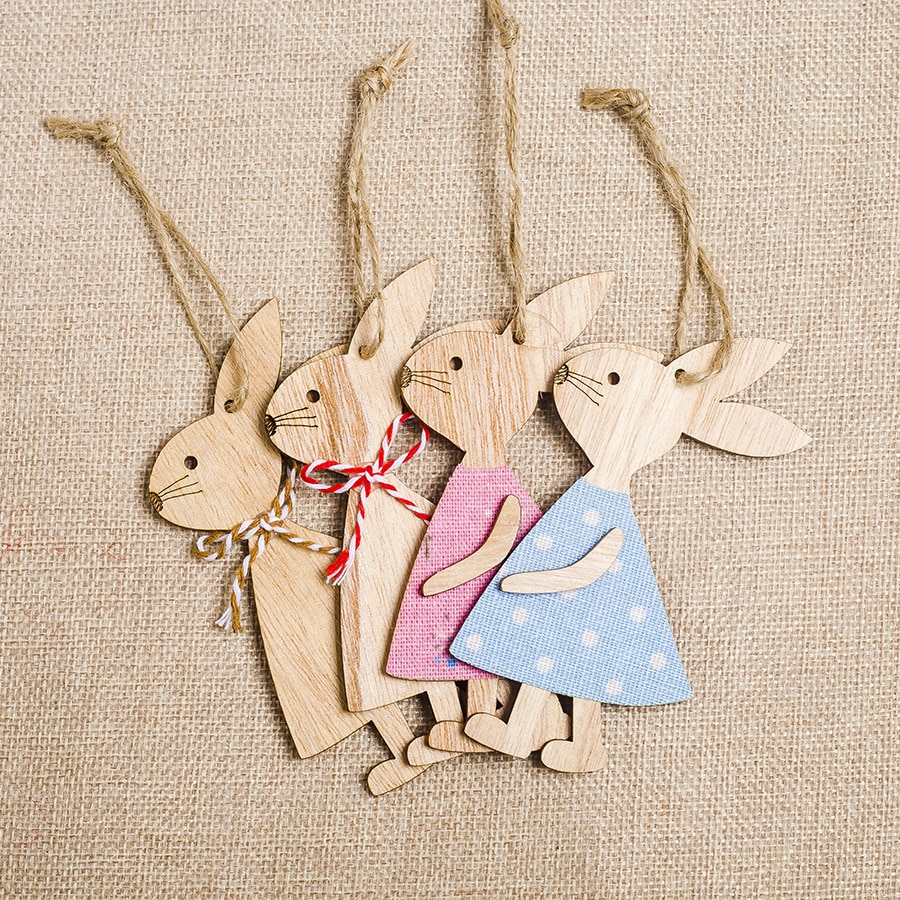 4 sztuk/zestaw 7*11cm wielkanoc królik dekoracje z drewna DIY drewno wiszące rzemiosło Słodki królik wielkanoc ozdoby zaopatrzenie solidny rzemiosła drewna