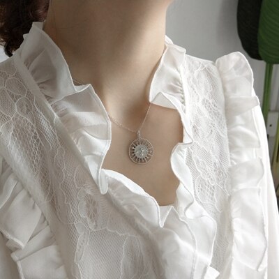 Collar LouLeur con colgante de pájaro redondo de adorno calado de plata esterlina 925, collar de ruleta de la suerte de oro para mujer, joyería fina: silver color