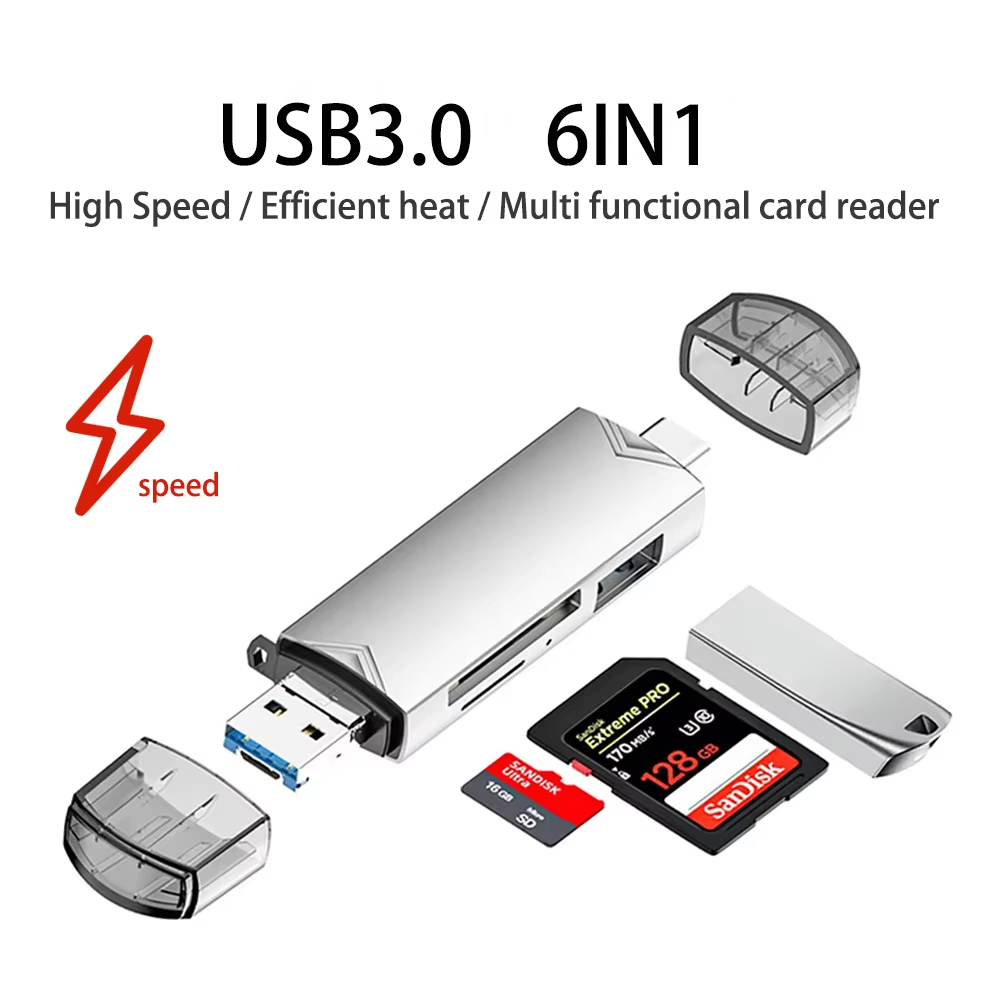 USB 3.0 6 in 1 Multi Functional Card Reader Tpye C Micro USB U DriveTransfer Universal Speed Transmission Mobile Phone Notebook
