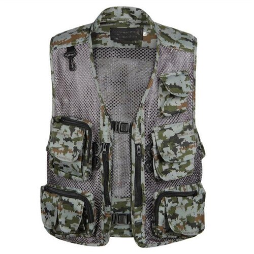 L-3XL tamaño poliéster secado rápido de pesca La vida LMesh pesca chaleco chaqueta Multi-Bolsillo Chaleco de fotógrafo chaleco 30: Verde claro / XL