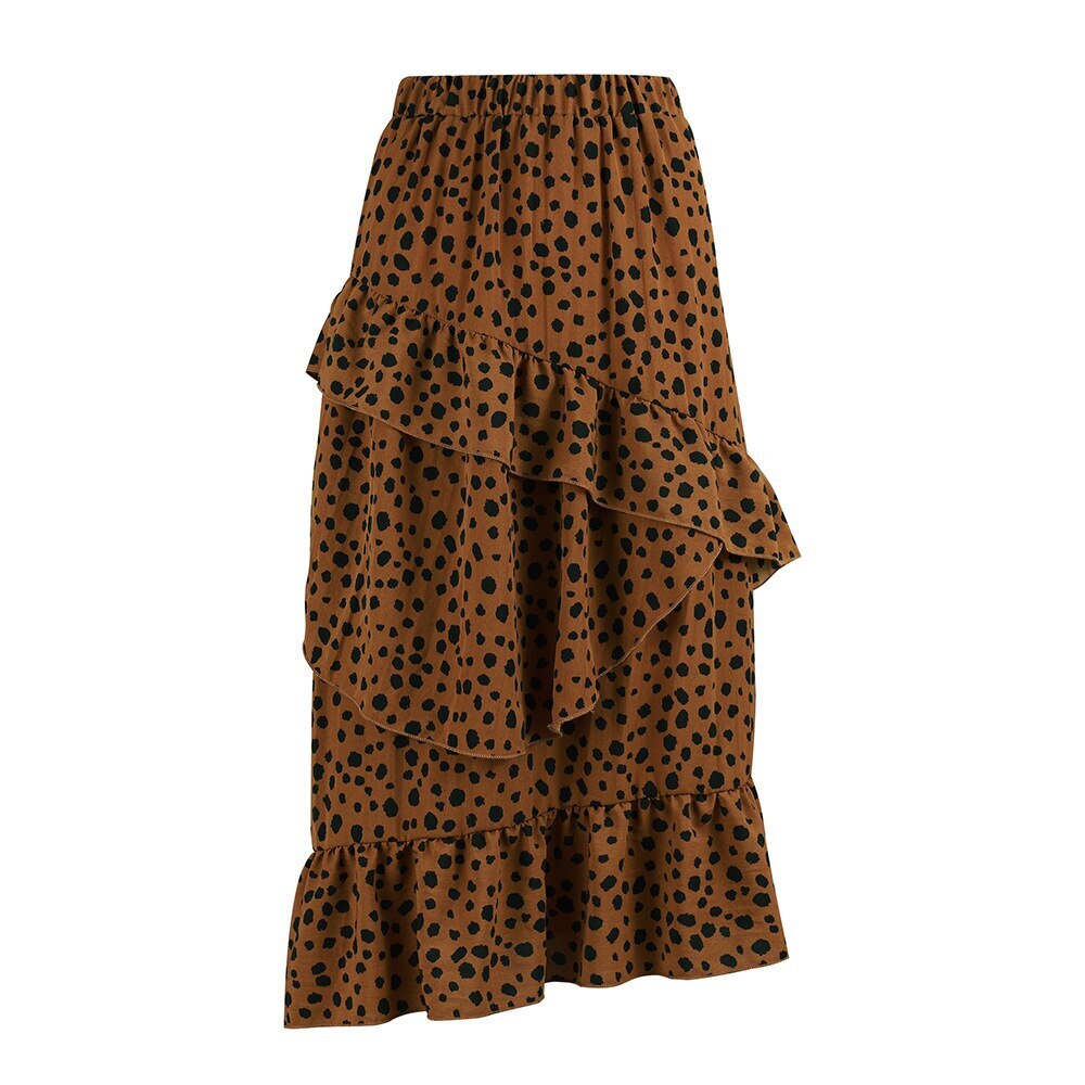 Hirigin efterår vinter leopard flæse lange nederdele kvinder afslappet chic asymmetri tøj dame smuk fest nederdel: S