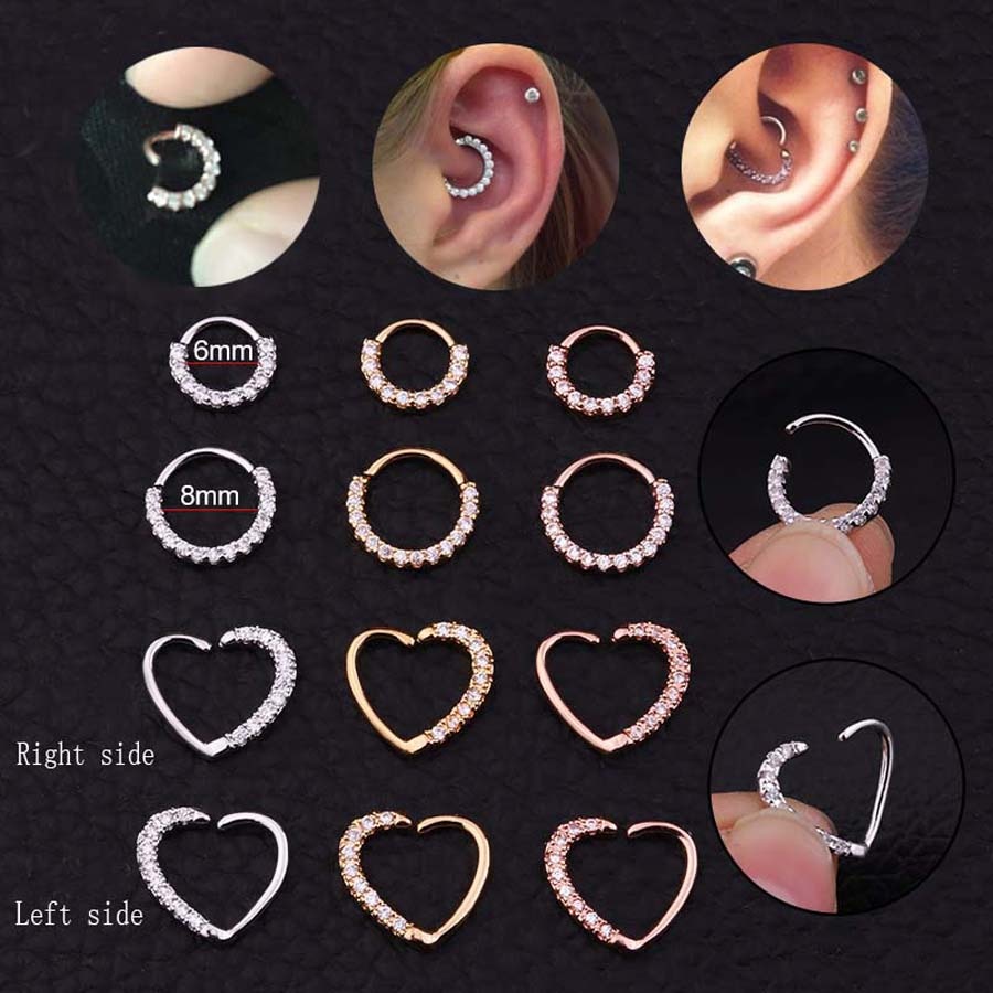 nouvelle 1pc CZ cerceau nez Septum anneau coeur Daith Piercing Tragus Cartilage Helix boucle d'oreille bijoux de corps