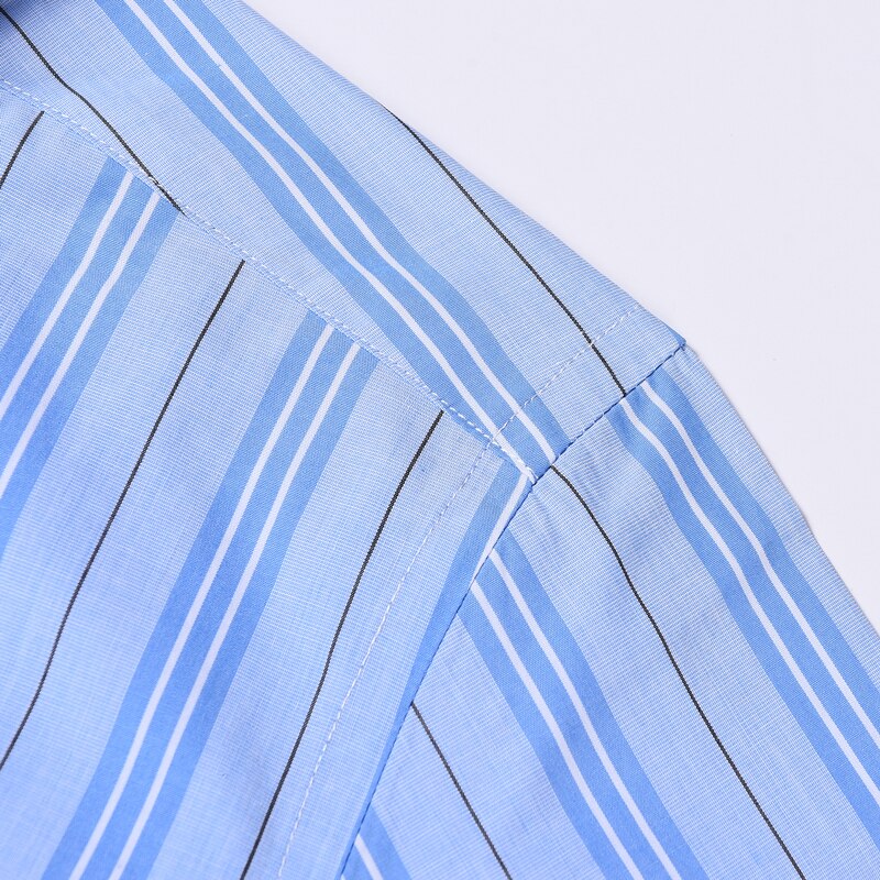 Men's Cotton Striped Button Cuff Dress Shirts Pocket-less Contrast Colors Casual Standard-fit Long Sleeve Shirt