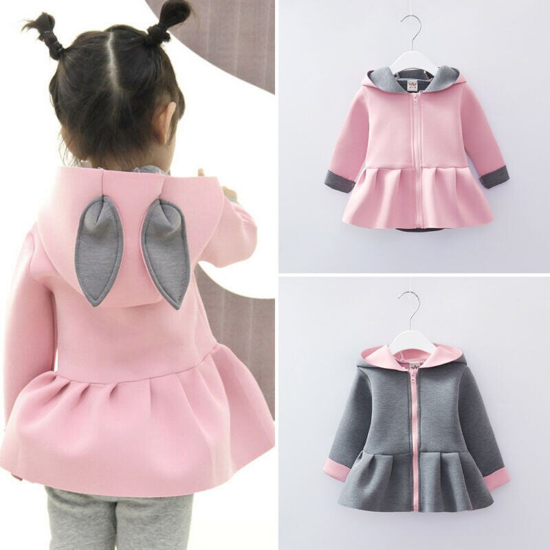 PUDCOCO Mooie Peuter Kinderen Baby Meisje Bunny Hooded Konijn Oor Jasje Herfst Winter Lange Mouw Uitloper Kleding 6- 24M