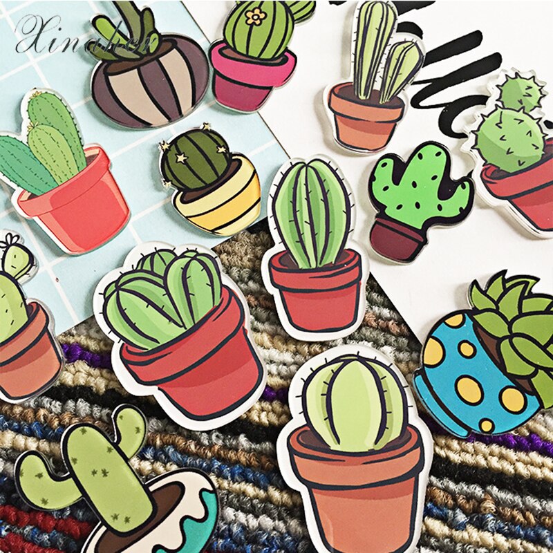 1 Stks/set Cartoon Cactus Bonsai Broche Acryl Badges Pictogrammen Op De Rugzak Pin Badge Decoratie Badges Voor Kleding Diy
