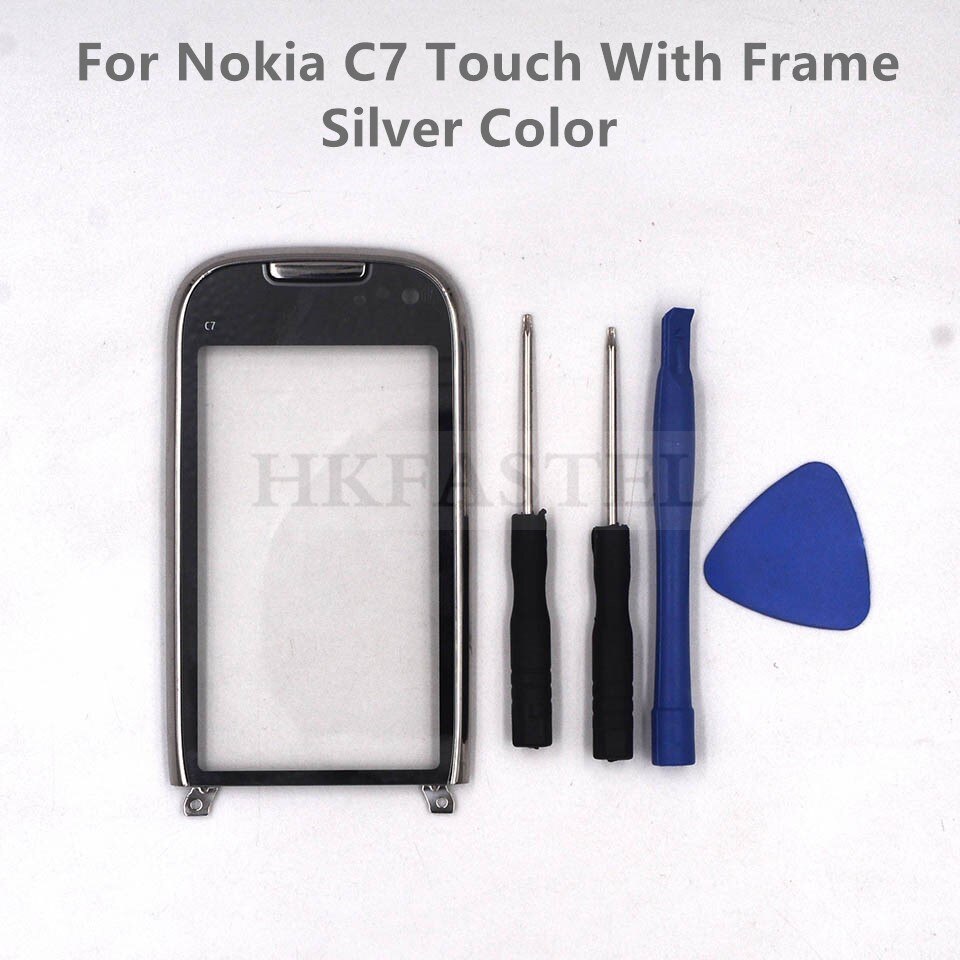 HKFASTEL-Panel frontal exterior de cristal para Nokia C7 C7-00, repuesto sin pantalla LCD, táctil, con Marco, Digitalizador de pantalla táctil: Silver color