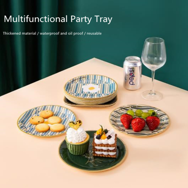 100pcs party degradable Disposable Tableware paper plate Birthday Party Supplies Wedding Decor Picnic round square Tableware