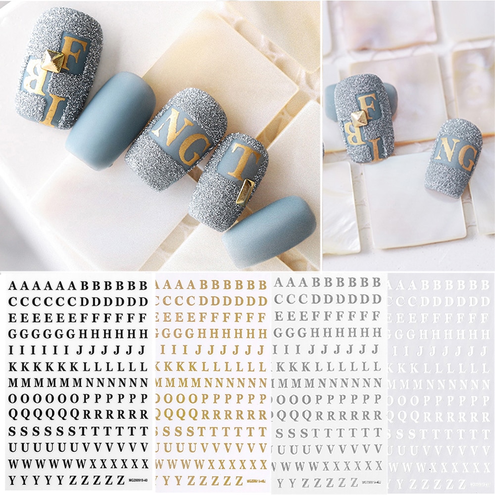 1 Vel Engels Alfabet Nummer 3D Terug Lijm Nail Decal Nail Sticker Nail Tool Nail Art Manicure Nagels Decoratie
