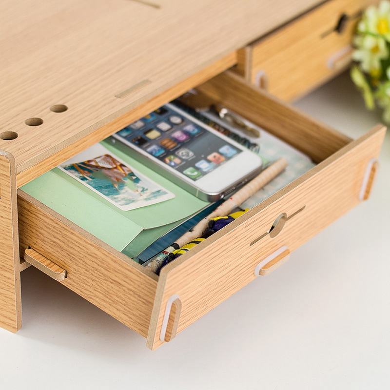 Soporte de Monitor de madera, estante de escritorio de ordenador con ranuras de almacenamiento de ratón de teclado para suministros de oficina, computadora de la escuela, elevador Ra