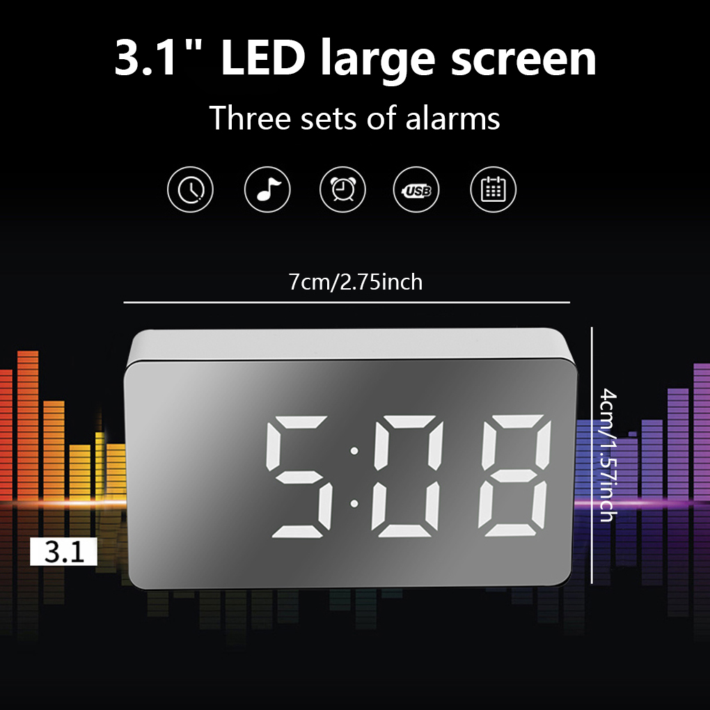 LED Mirror Alarm Clock Digital Snooze Table Clock Wake Up Light Electronic Large Time Temperature Display Home Decoration Clock