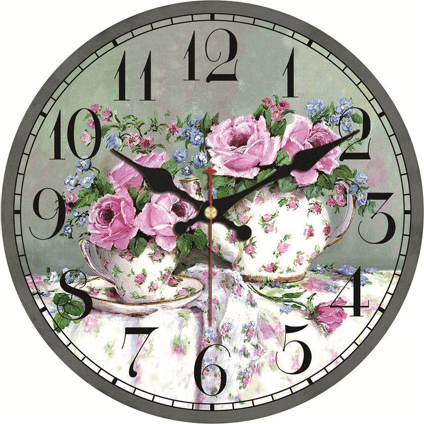 Shabby chic blekkmaleri blomsterklokke hjemmeinnredning for kjøkken stille levende klokker tilbehør kunst vintage store veggklokker: Vase / 14 tommer  ( 34 cm )