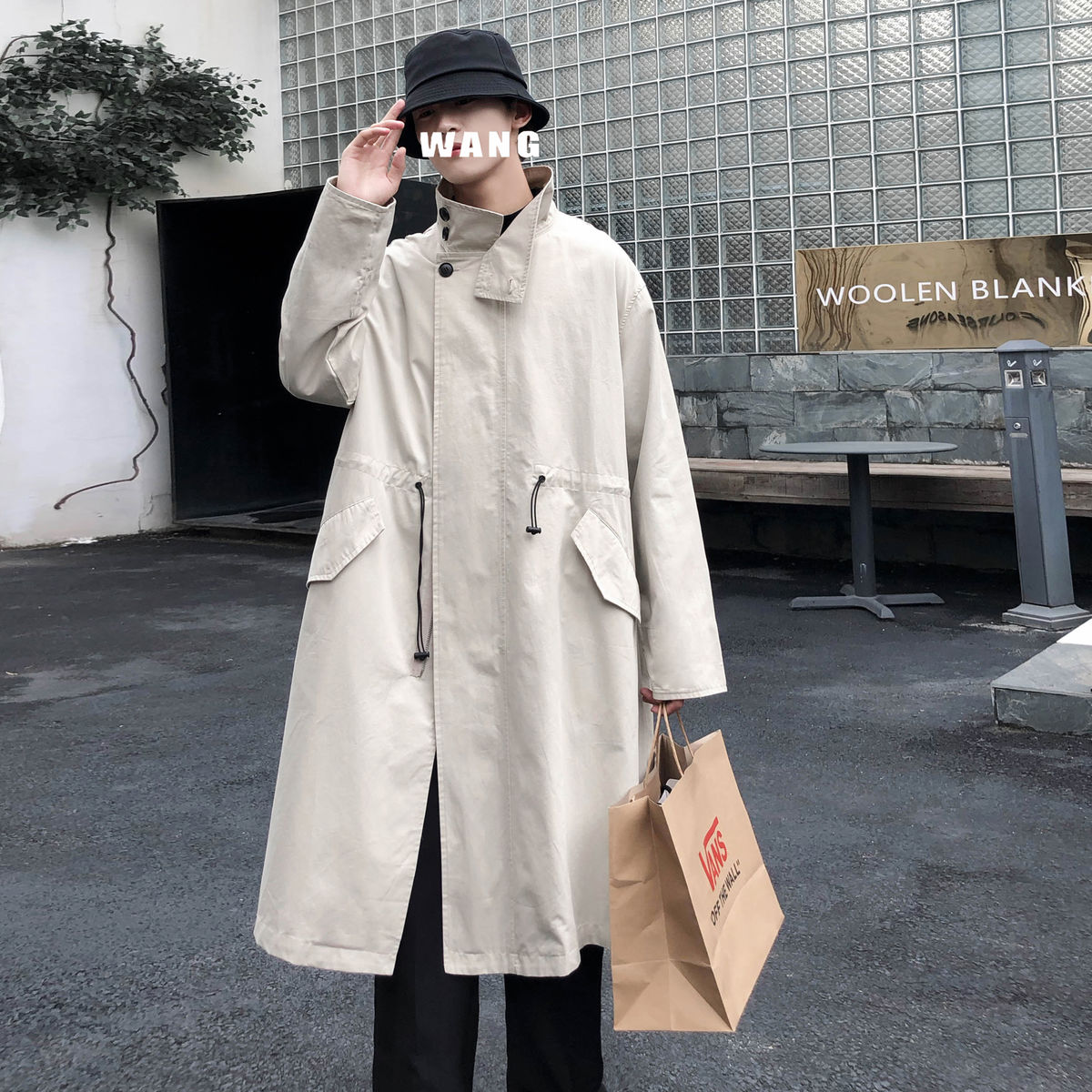 Manteau coupe-vent mi-long pour homme, Trench-coat ample, Long, vert militaire, veste, collection automne: Light color  / XL