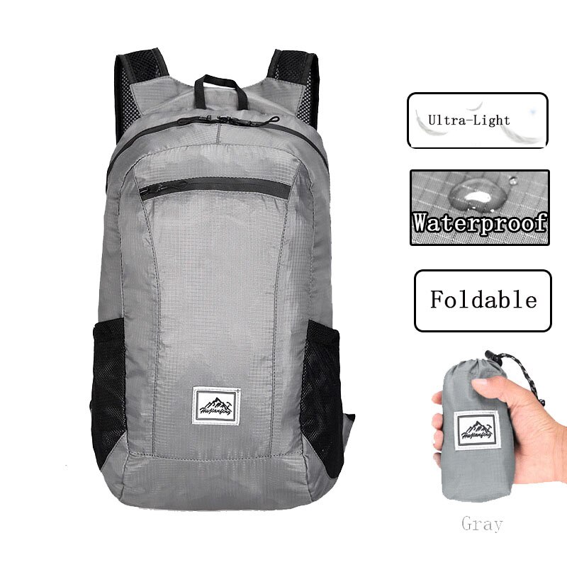 Leichte, Tragbare Reise Rucksack Männer draussen Wandern Falten Tasche Pack Radfahren Rucksäcke Wasserdichte Ultraleicht Faltbare Taschen: grau