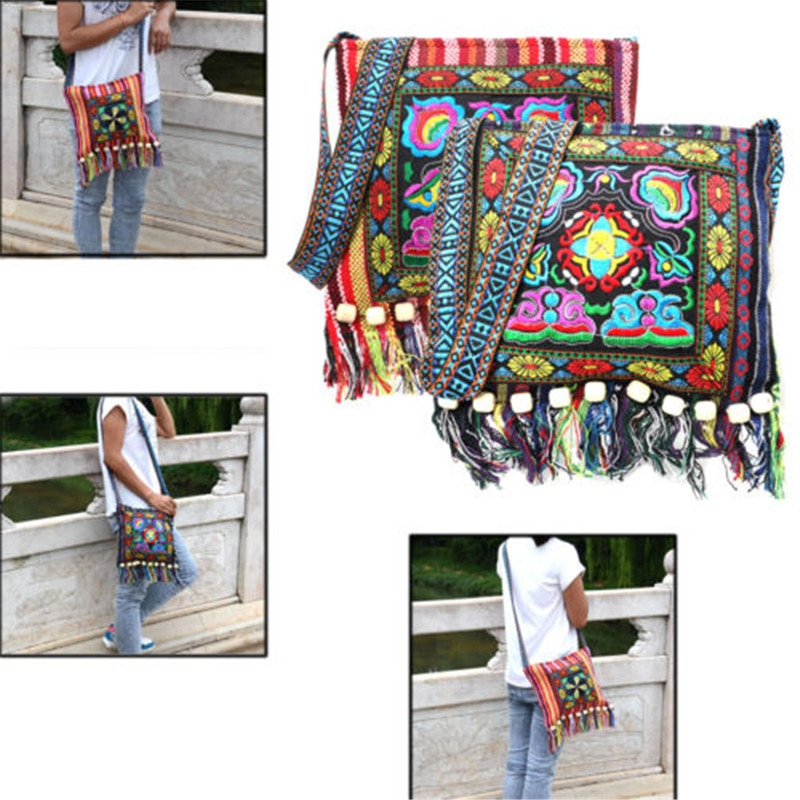 30%  hmong vintage chinese nationale stijl etnische schoudertas borduurwerk boho hippie kwastje tas messenger organizer