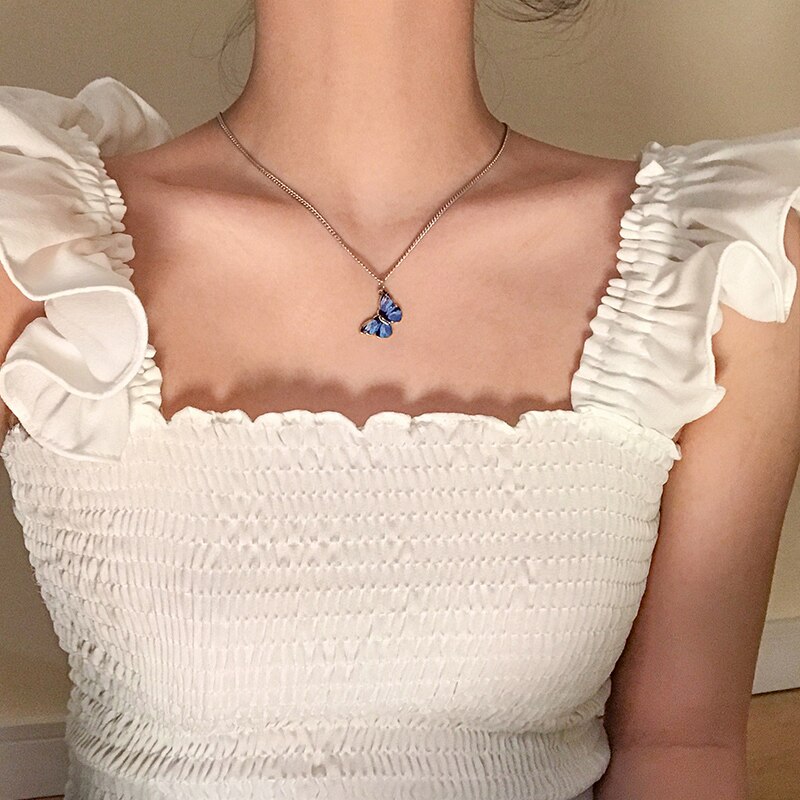 HUANZHI Neue Gebühr Harajuku SchöNe Mini Bunte Schmetterling Anhänger Halsband Kurze Halskette Für Frauen Mädchen Partei Schmuck