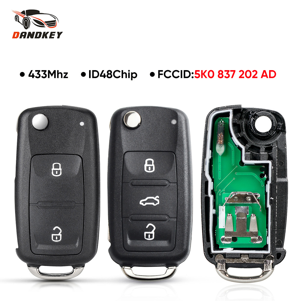 Dandkey-mando a distancia para coche, llave para VW/VOLKSWAGEN 5K0837202AD Beetle/Caddy/Eos/Golf/Jetta/Polo/Scirocco/Tiguan/Touran/UP 5K0 837 202 AD 202AD