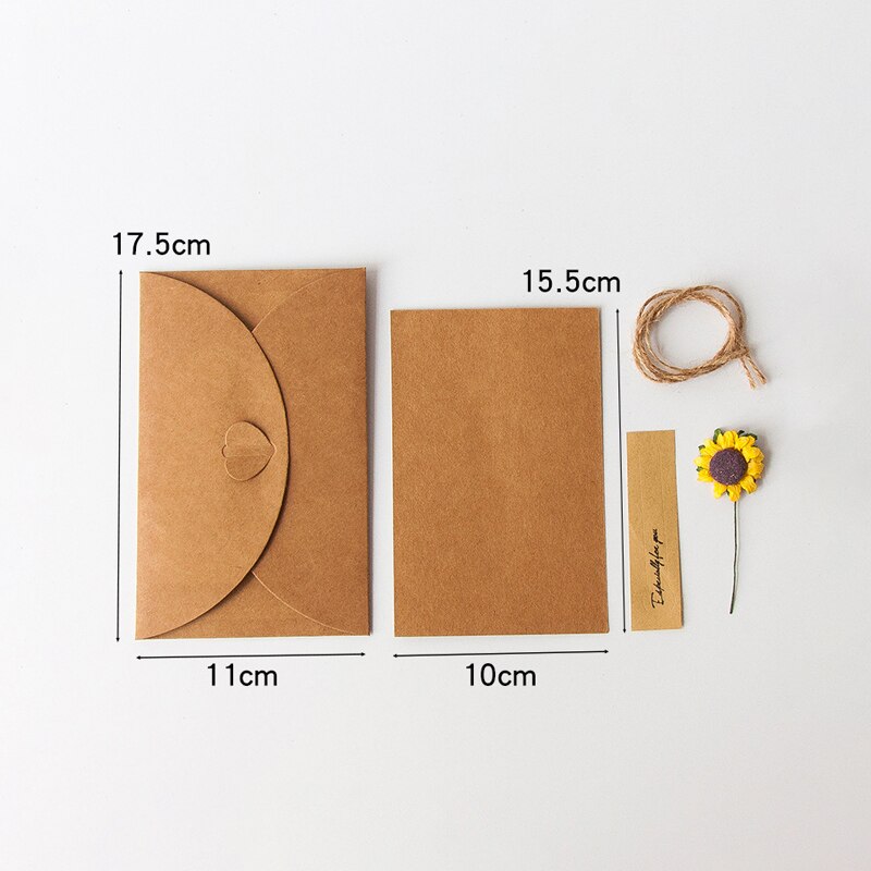 3Pcs Mini Envelope Vintage DIY Kraft Paper Invitation Greeting Card W/ Handmade Dry Flower Wedding Party Invitation Card