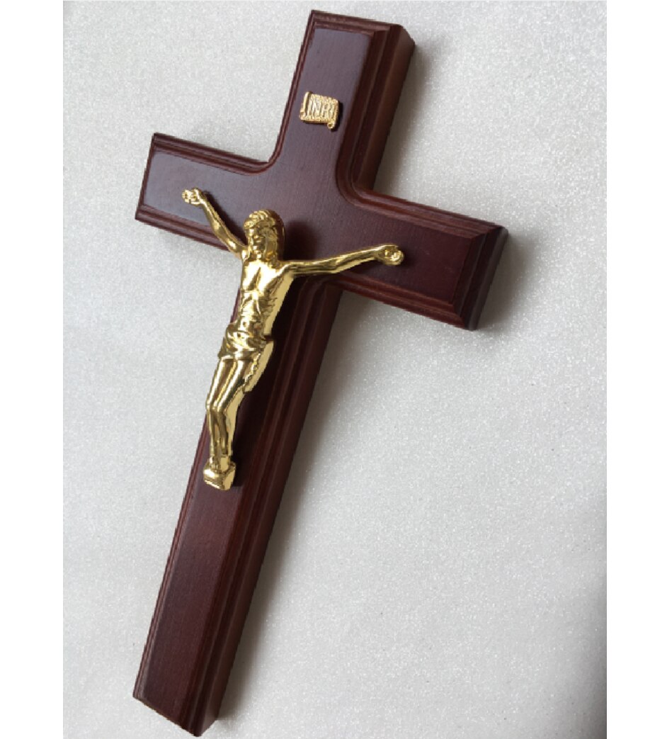 Jésus en alliage de Zinc 32cm, croix en hêtre naturel, or, argent, bronze, suspendus au mur