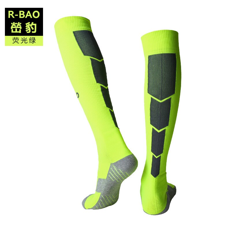 1 par 100%  mærke neon atletiske high tube sokker fodbold fodbold crus ben beskytter lange sokker 8 farver: Neongrøn