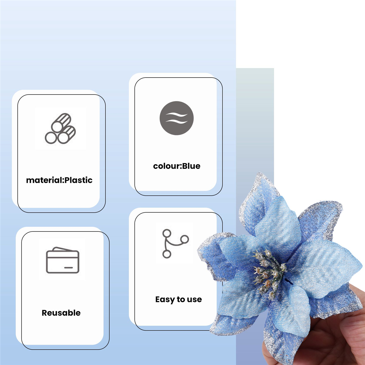 Juleglitter 20 stk juletrepynt kunstig bryllup juleblomster kranser bryllupspynt (blå)