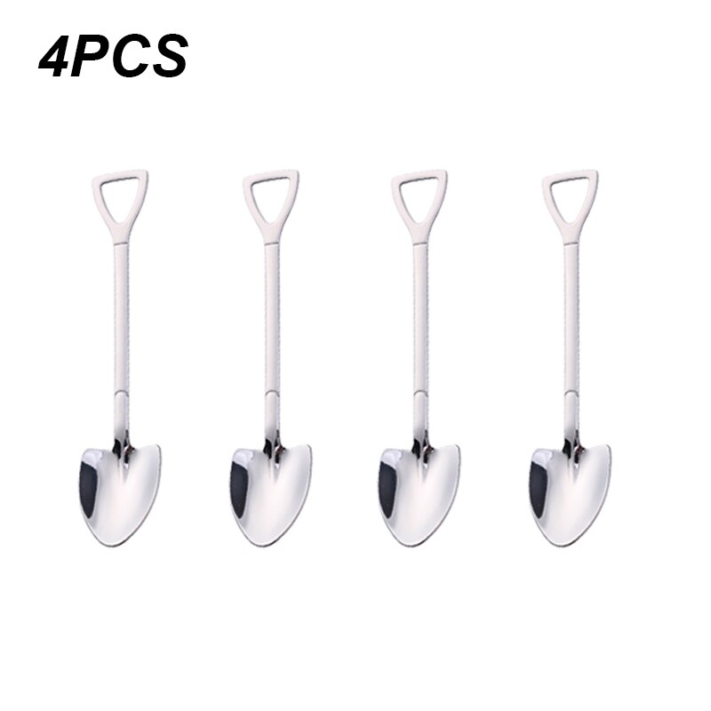 Juego de cucharas planas de acero inoxidable 410 para postre, cuchara de Metal para café, té, helado, barra creativa de , artículos para el hogar, cocina: 4PCS1