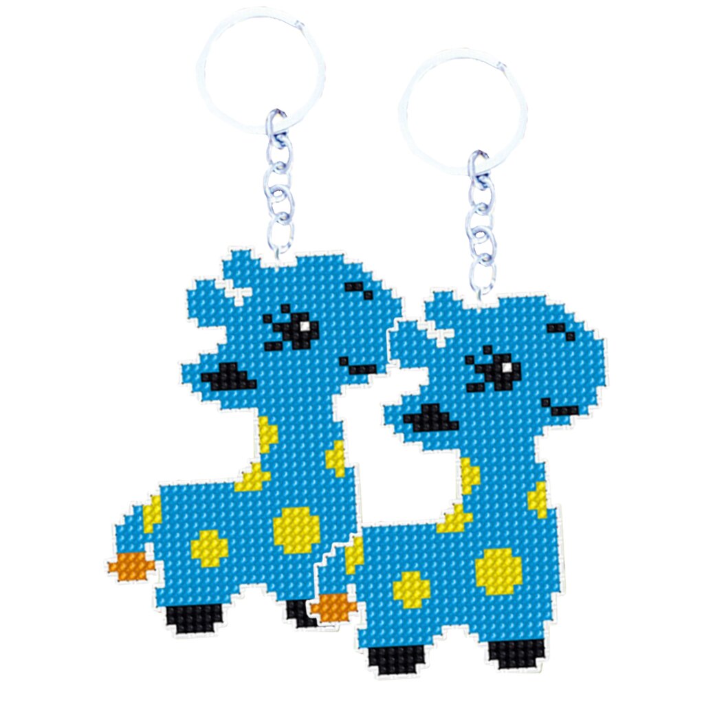 Bead Cross Stitch Kit 18CT Stamped Key Chain Embroidery Kit for Needlecraft Cross Stitch Sewing Quilting DIY Crafts: Blue Giraffe 