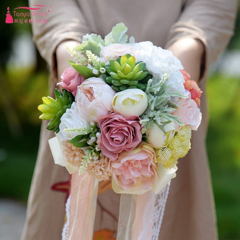 Groen Roze Kunstmatige Bruidsboeketten Voor Bruiden Casamen Kant Bruiloft Bloemen Broche Boeketten Boeket De Mariage D527