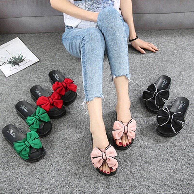 Slippers Teen Girls Summer Bowknot Slippers Korean Children Wild Thick Sandals Non-slip Beach Shoes Slippets