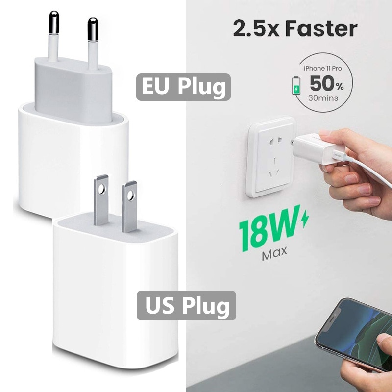 USB C 20W Power Type-C Wall Fast Charger for iPhone 12 11 Pro Max X XS MacBook Air iPad Pro Samsung S30 S20 S21 Note 20 10