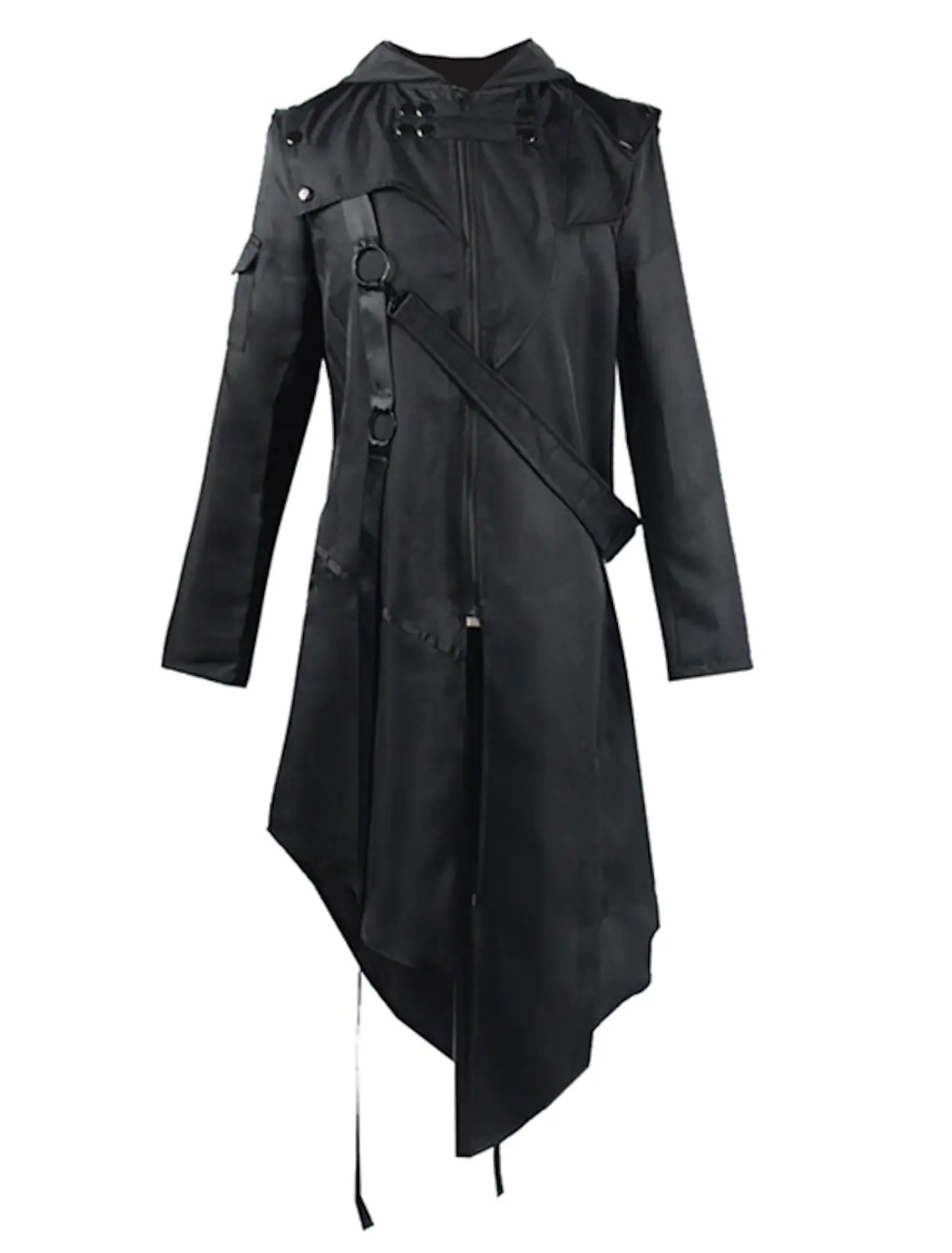 Disfraz de pirata de elfos de Assassin Medieval Steampunk para adultos, Chaqueta larga dividida negra, abrigos de cuero de armadura gótica, Vintage, Halloween: XXL