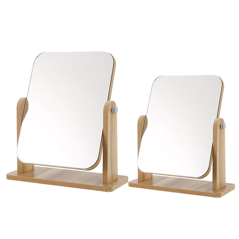 Wooden Makeup Mirror 360 Degree Rotating Wooden Mirror Desktop Mirror Adjustable Angle Portable Mirror: Default Title