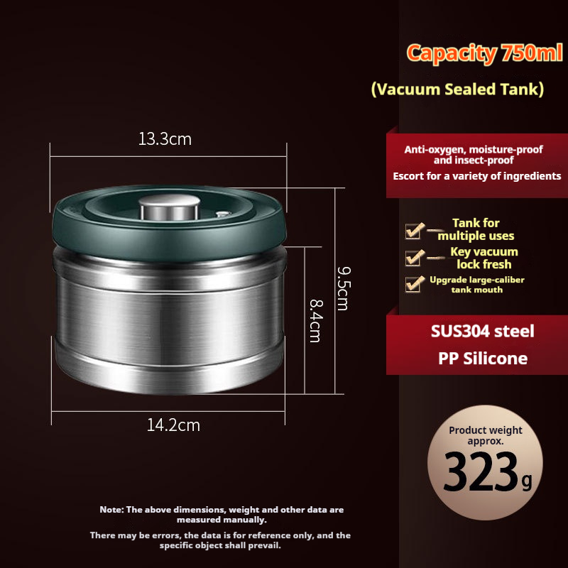 304 Stainless Steel Vacuum Food Grade Coffee Bean Sealed Jar Storage Containers for Grain, Snack, Sugar, Tea Kitchen Items: Light Grey