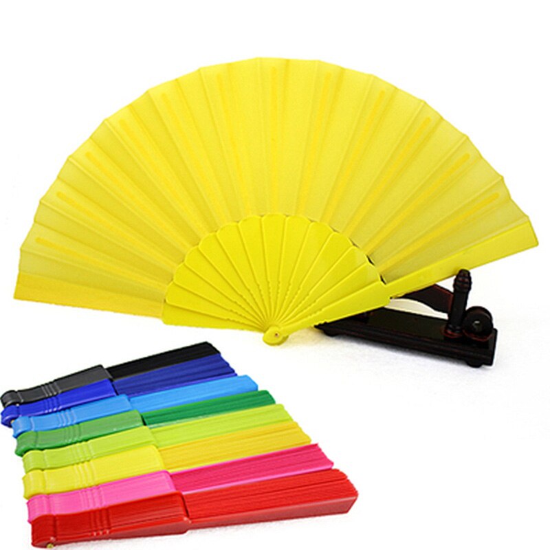 Abanico de plástico de poliéster y algodón para decoración del hogar, accesorio plegable de 13 colores, ideal para fiestas, baile al aire libre, portátil, 23cm de longitud, 1 Uds.