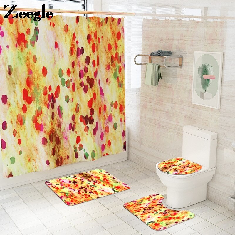 Eenvoudige Geometrische Badmat Douche Decoratie Badtapijten Badkamer Badmat En Douchegordijn Set Dot Gedrukt Wc Matten