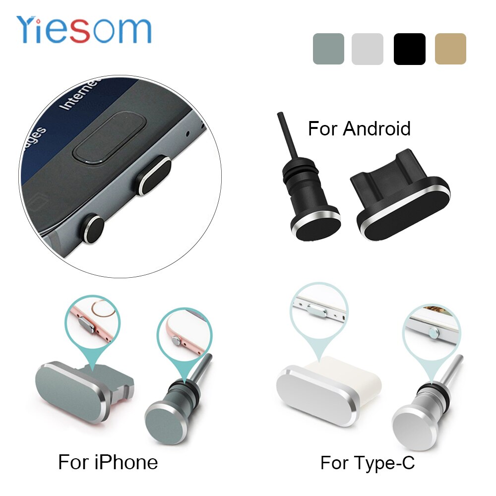 YIESOM Stof Plus Voor iPhone X 8 7 6 S Plus Voor Android Type C Opladen Port Earphone Jack USB stof Plug Set Voor Android Type-C