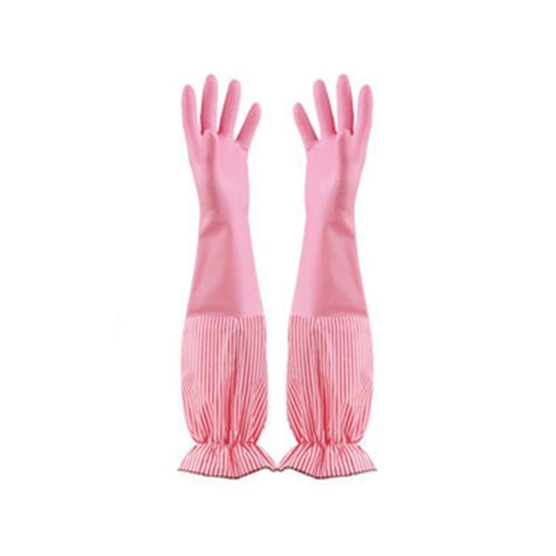 WomenGloves-guantes de goma para lavar platos, manoplas de limpieza duraderas para el hogar, manoplas florales de manga larga, Kit impermeable Q8Y6: Pink
