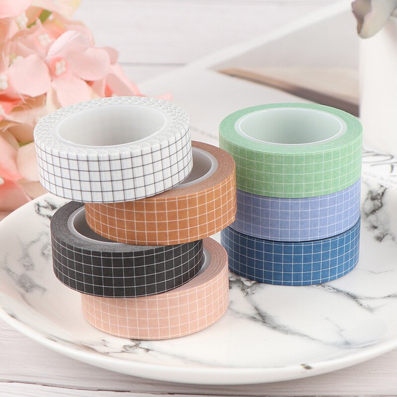 Grid Washi Tape Japanse Papier Diy Planner Masking Tape Plakband Stickers Briefpapier Tapes Decoratieve Kleurrijke