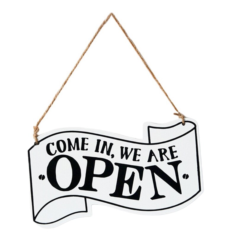 066E Vintage Wooden Double Sided Open Closed Sign Rustic Business Hanging Plaque with Rope for store Shop Cafe Bar Door: White